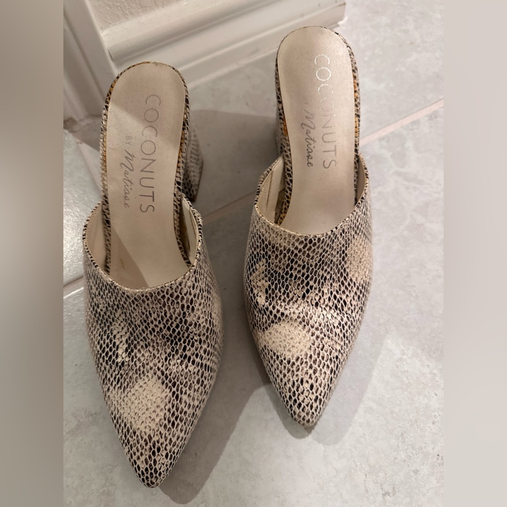 Coconuts by Matisse Beige Snake Pattern Mules